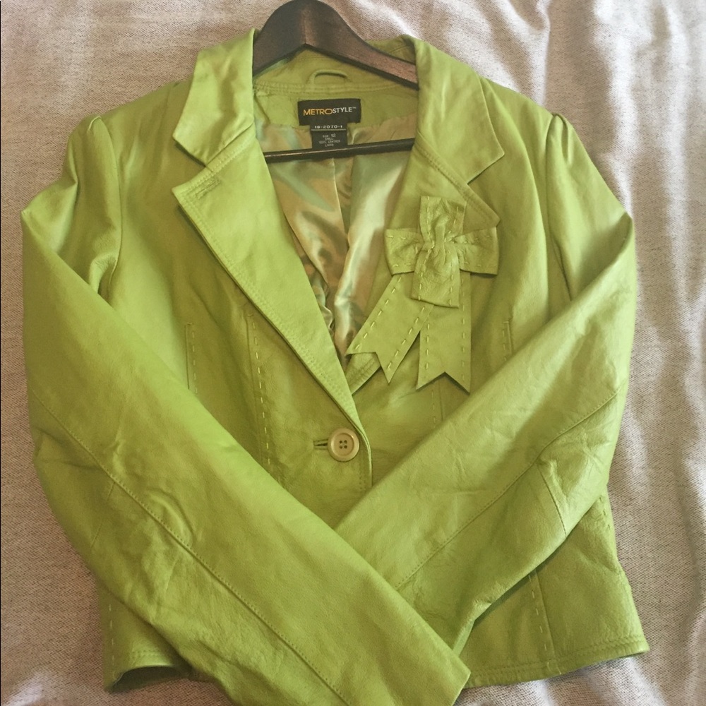 Leather Jacket • Lime Green • Sz 12 • NWOT